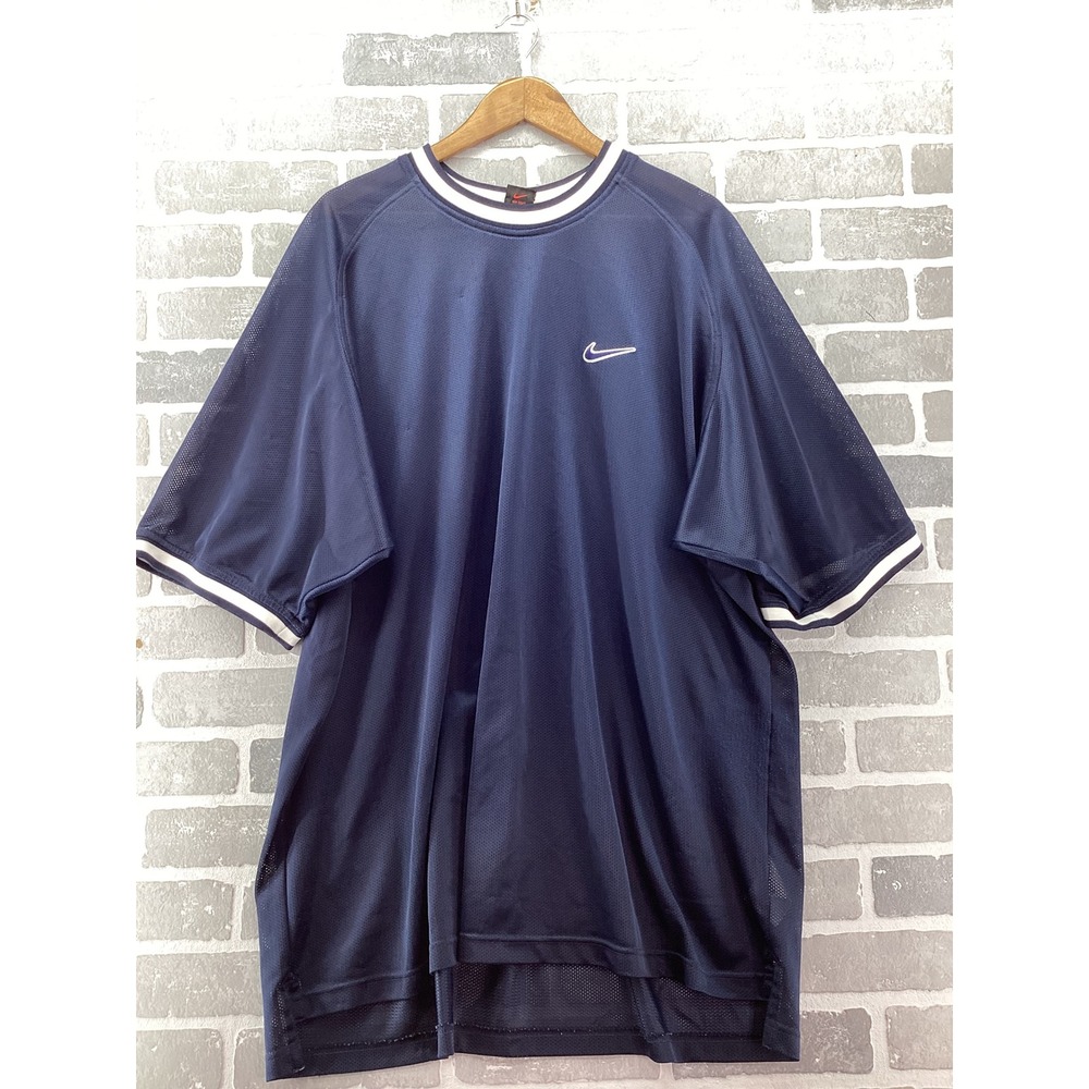 Vintage Nike Mesh Training Shirt XXL Navy Blue Embroidered Swoosh 90s Jersey